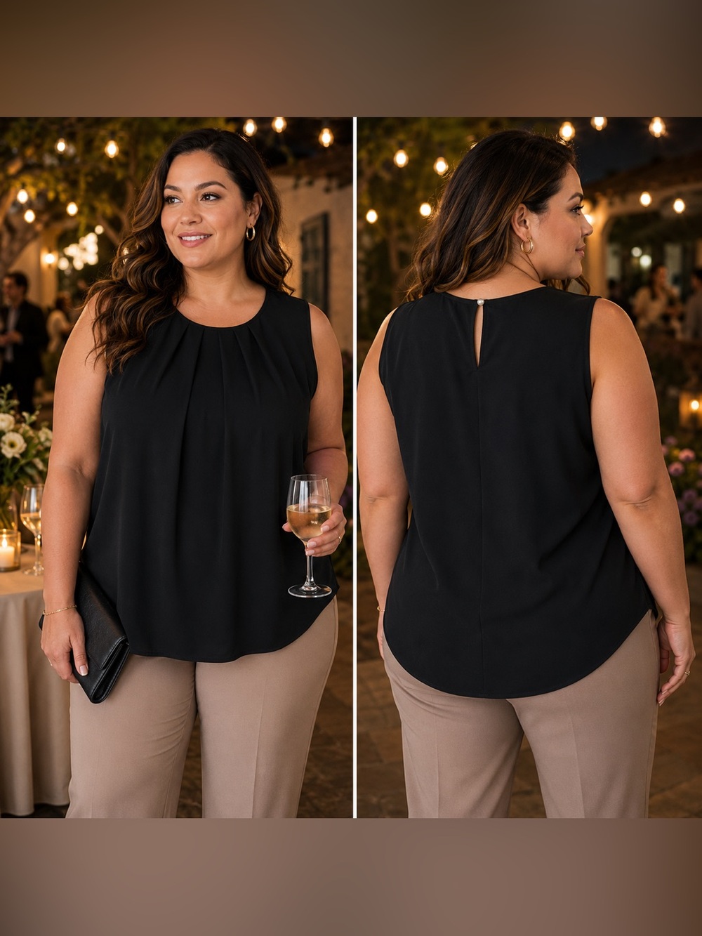 🆕 Black Sleeveless Pleated Blouse Keyhole Back Plus Size 1X 2X 3X 🖤
